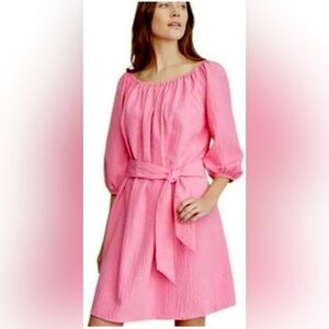 Elizabeth & James On/Off Shoulder Uptown Dayglow Peasant Belted Shift Dress Pink